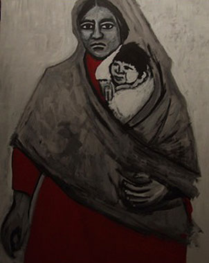 Mother with a child in procession